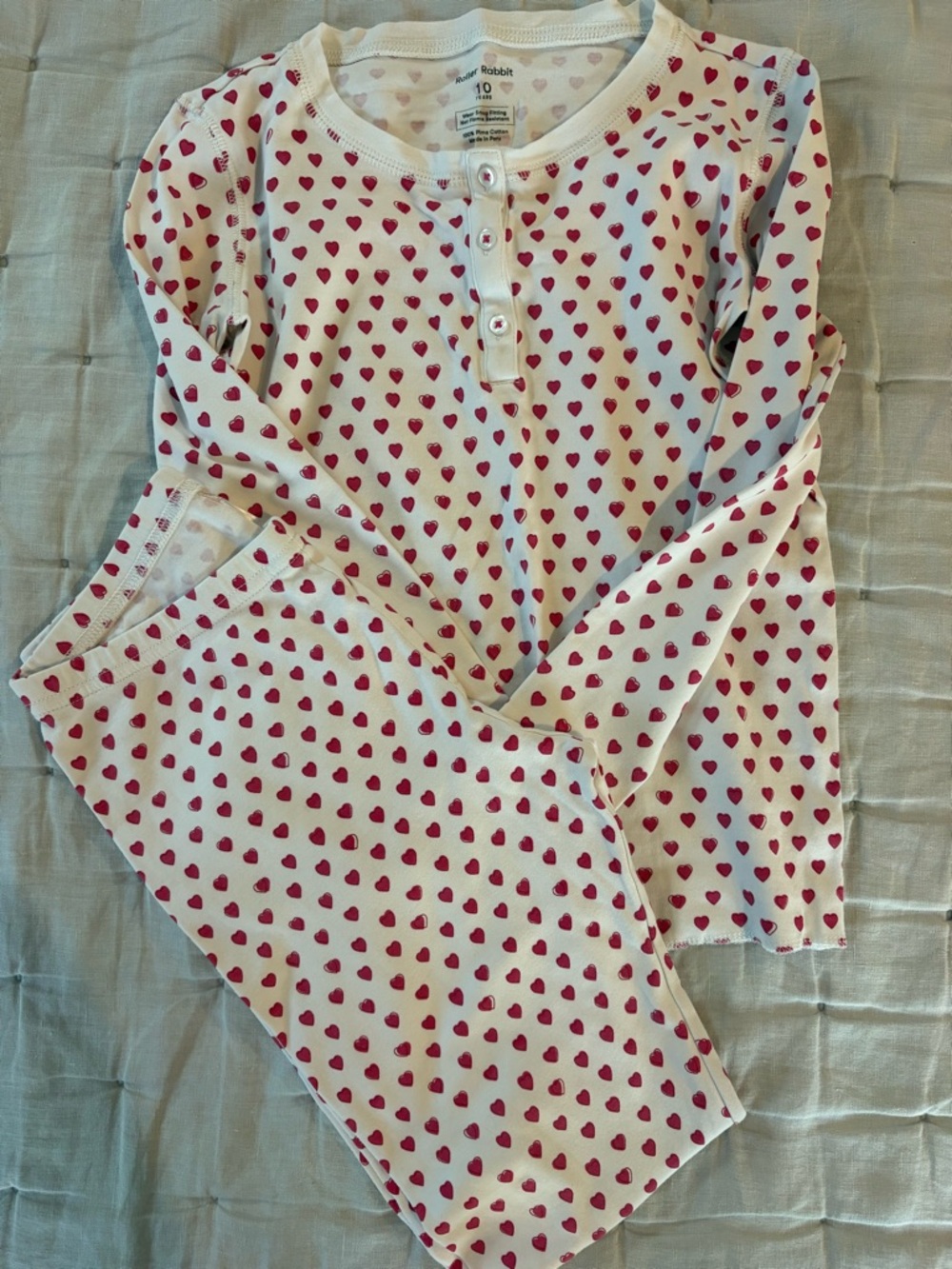 Roller Rabbit White Kids Pajama Set with Pink Heart Print
